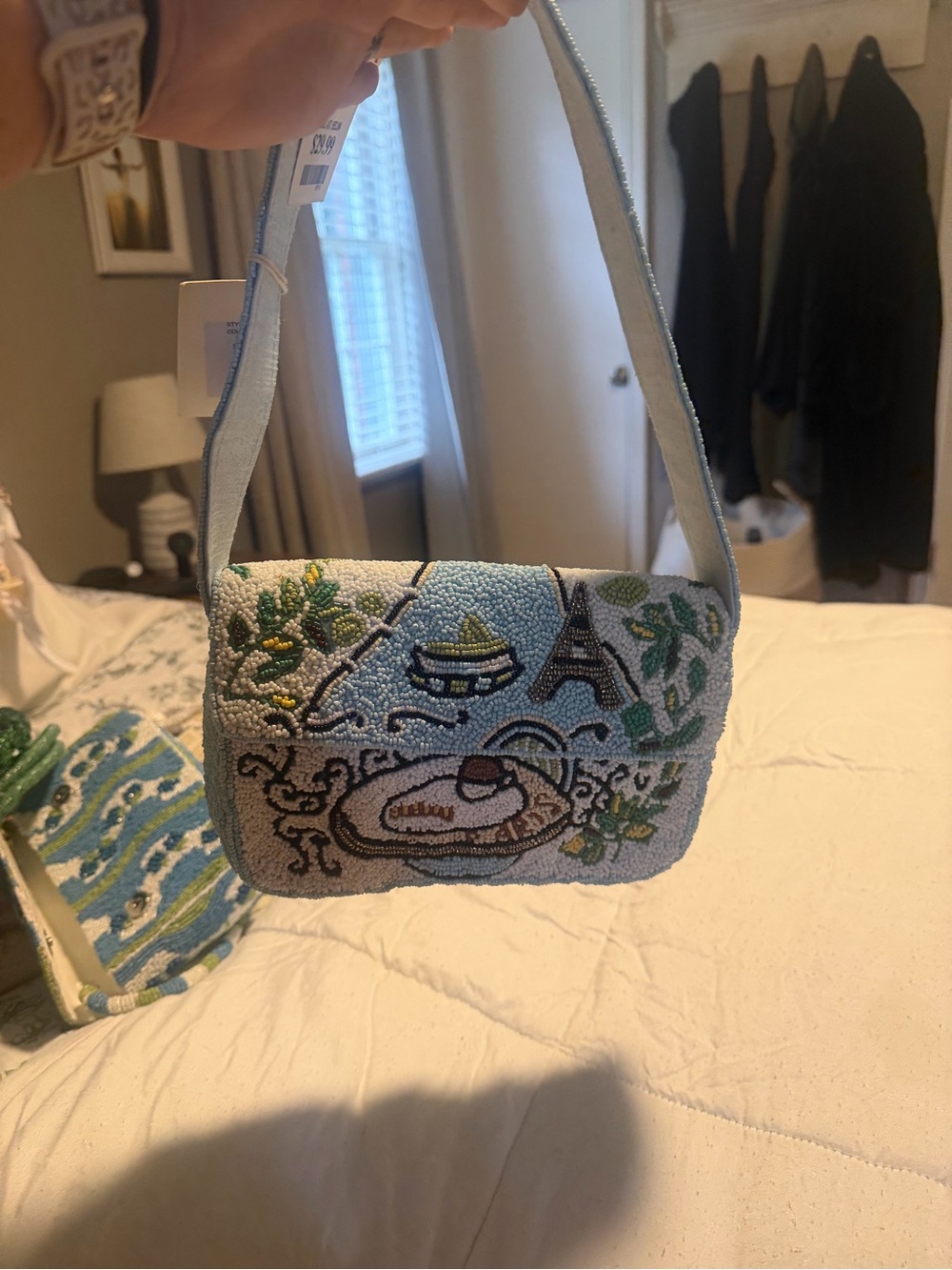 T.J.Maxx Light Blue Embroidered Paris Motif Crossbody